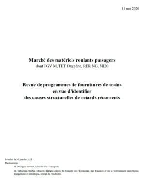 Synthèse du rapport sur les causes structurelles des retards de livraison de trains industrie ferroviaire